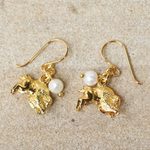 Gold plated cultured pearl dangle earrings, 'Radiant Taurus' - Gold Plated Cultured Pearl Taurus Earrings from Thailand