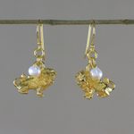 Gold plated cultured pearl dangle earrings, 'Radiant Leo' - Gold Plated Cultured Pearl Leo Earrings from Thailand
