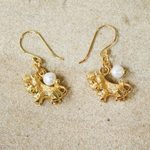Gold plated cultured pearl dangle earrings, 'Radiant Leo' - Gold Plated Cultured Pearl Leo Earrings from Thailand