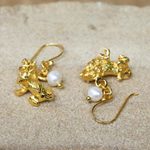 Gold plated cultured pearl dangle earrings, 'Radiant Leo' - Gold Plated Cultured Pearl Leo Earrings from Thailand