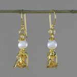 Gold plated cultured pearl dangle earrings, 'Radiant Virgo' - 18k Gold Plated Cultured Pearl Virgo Earrings from Thailand
