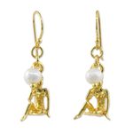 Gold plated cultured pearl dangle earrings, 'Radiant Virgo' - 18k Gold Plated Cultured Pearl Virgo Earrings from Thailand