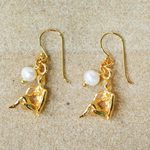 Gold plated cultured pearl dangle earrings, 'Radiant Virgo' - 18k Gold Plated Cultured Pearl Virgo Earrings from Thailand