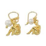 Gold plated cultured pearl dangle earrings, 'Radiant Virgo' - 18k Gold Plated Cultured Pearl Virgo Earrings from Thailand