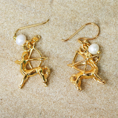 Ohrhänger aus vergoldeten Zuchtperlen - Vergoldete Perlen-Schütze-Ohrringe aus Thailand