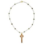 Gold plated cultured pearl pendant necklace, 'Faithful Soul in Pink' - Gold Plated Cultured Pearl Pink Cross Necklace from Thailand