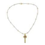 Gold plated cultured pearl pendant necklace, 'Faithful Soul in Purple' - 22k Gold Plated Cultured Pearl Purple Cross Necklace
