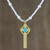 Gold plated cultured pearl pendant necklace, 'Faithful Soul in Aqua' - 22k Gold Plated Cultured Pearl Aqua Cross Necklace thumbail