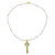 Gold plated cultured pearl pendant necklace, 'Faithful Soul in Aqua' - 22k Gold Plated Cultured Pearl Aqua Cross Necklace (image 2a) thumbail