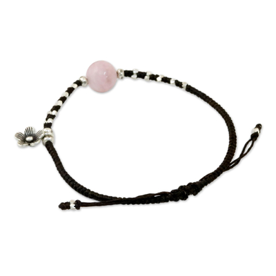 Perlenarmband aus Rosenquarz, 'Pink Smile'. - Blumenarmband aus Silber und Rosenquarz von Karen aus Thailand