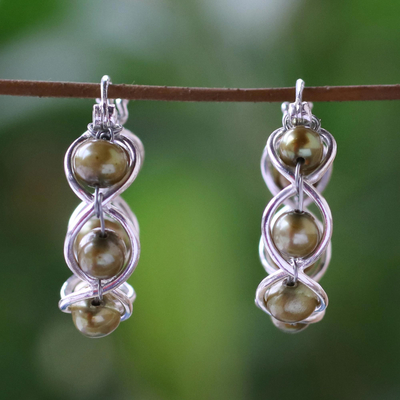 Aretes de perlas cultivadas - Aretes de Perla Cultivada Verde y Plata 925 de Tailandia