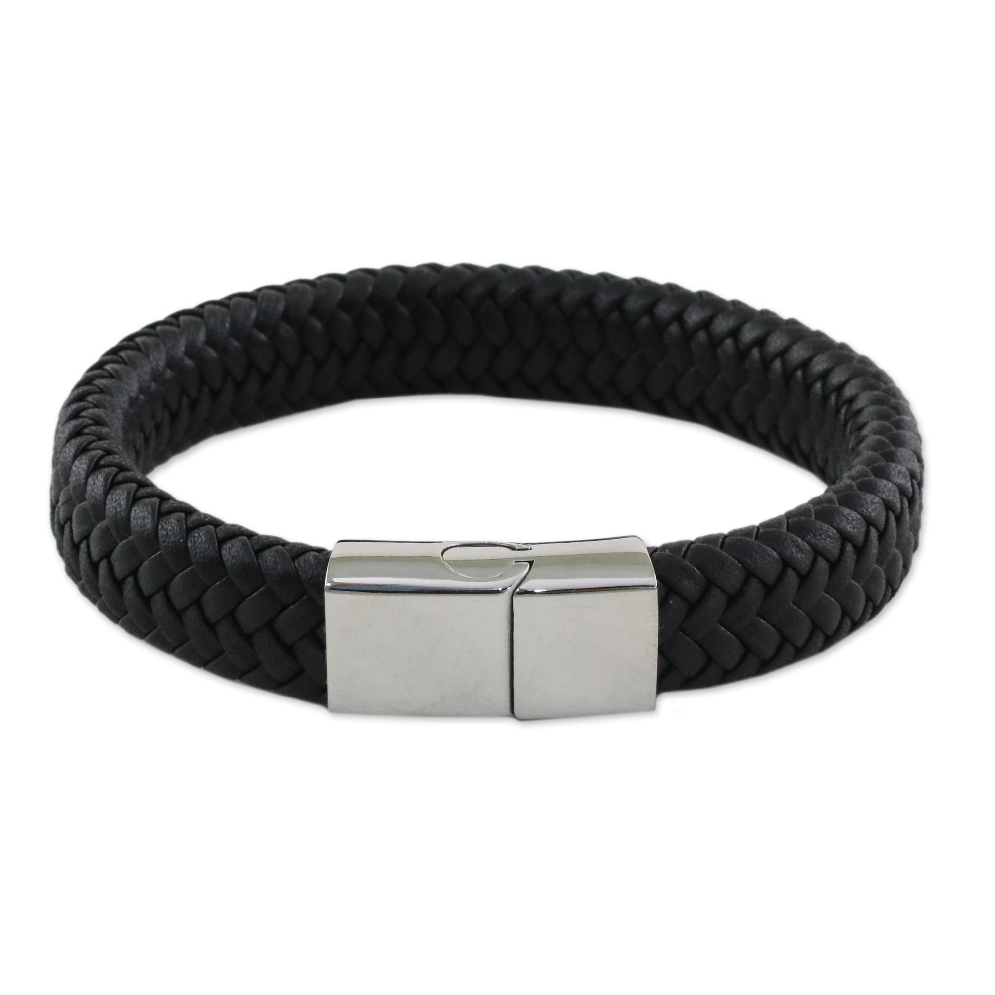 Black Braided Leather Wristband Bracelet from Thailand - Best Friend in ...