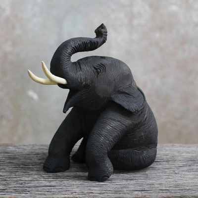Teak wood statuette, Elephant Smile of Welcome