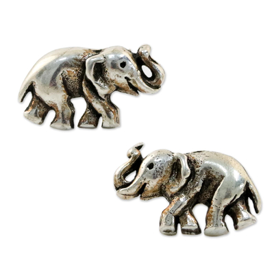 Handmade Silver Elephant Button Earrings from Thailand