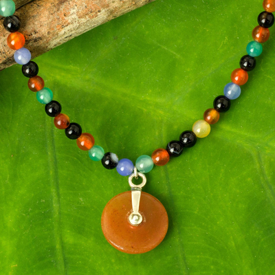Quartz pendant necklace, 'Colorful Sunrise' - Quartz Multi-Gem Beaded Pendant Necklace from Thailand