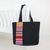 Cotton tote bag, 'Spring in Thailand' - Black Cotton Tote Bag with Stripe Design from Thailand