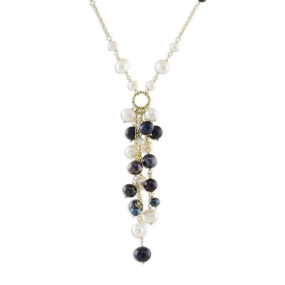 Gold plated cultured pearl Y-necklace, 'Beauty of the Sea' - Cultured Pearl Sterling Silver Gold Plated Y Necklace