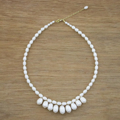 Cultured pearl strand necklace, 'Lustrous Glow' - Fair Trade Cultured Freshwater Pearl Necklace from Thailand