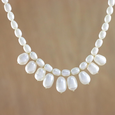 Cultured pearl strand necklace, 'Lustrous Glow' - Fair Trade Cultured Freshwater Pearl Necklace from Thailand