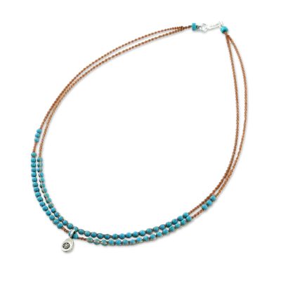 Calcite pendant necklace, 'Bohemian Winds' - Calcite and Karen Silver Pendant Necklace from Thailand