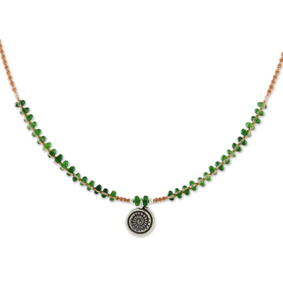 Quartz and Karen Silver Pendant Necklace from Thailand