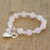 Rose quartz beaded bracelet, 'Soft Hearts' - Rose Quartz Beaded Bracelet with Heart Charms from Thailand (image 2) thumbail