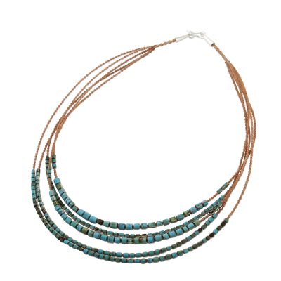 Beaded necklace, 'Relaxing Strands' - Reconstituted Turquoise Beaded Necklace from Thailand