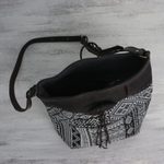 Leather accent cotton blend sling bag, 'Sophisticated Journey' - Leather Accent Cotton Blend Sling in Black and White
