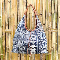 Featured review for Leather accent cotton blend hobo handbag, Lapis Geometry