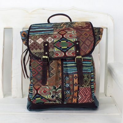 Geometric Pattern Flap Backpack Brown Elegant For Daily