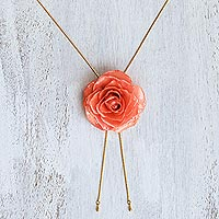 Natural rose lariat necklace, 'Garden Rose in Pink'