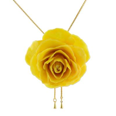 Collar de lazo de rosas naturales - Collar de oro y rosa amarilla genuina de Tailandia