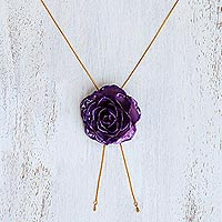 Purple Rose Statement Necklace from Thailand,'Garden Rose in Purple'