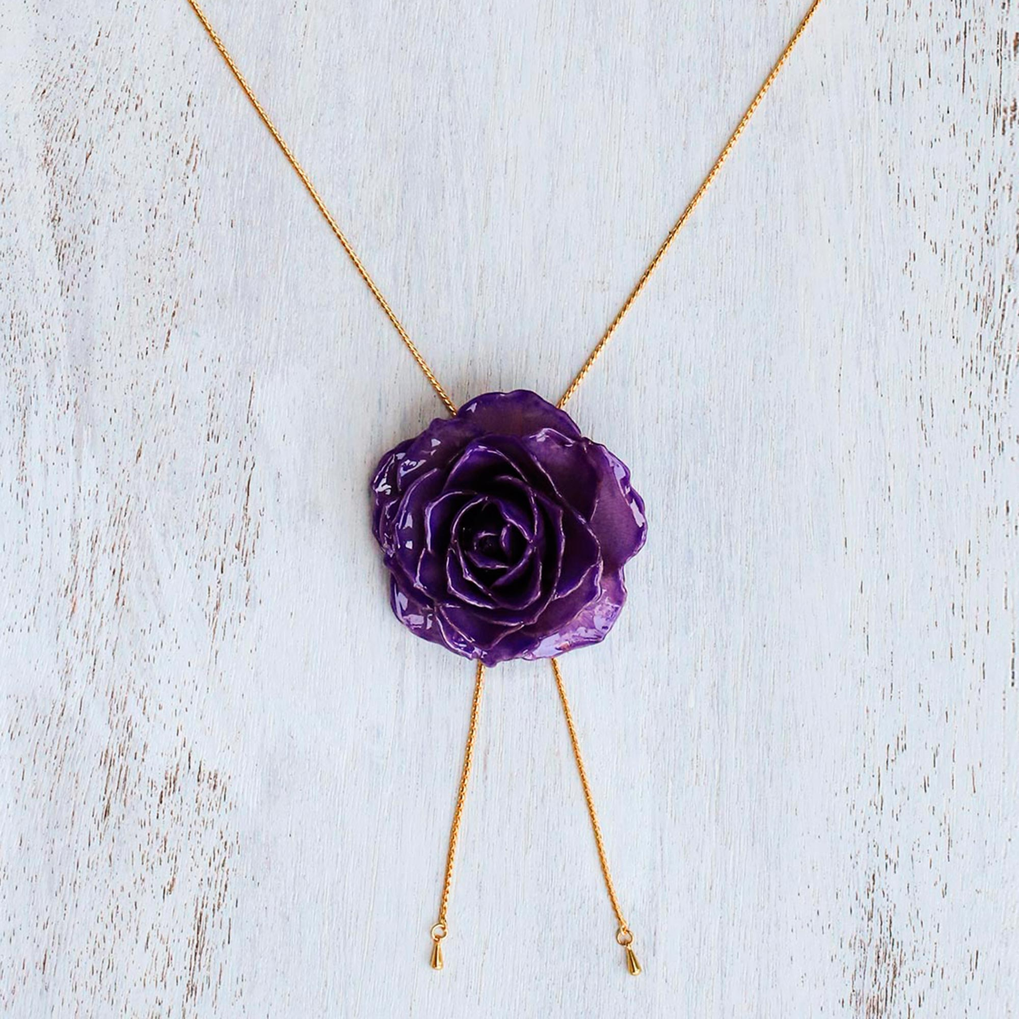 14K Rose Gold Amethyst and Diamond Flower Necklace - Josephs Jewelers