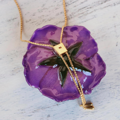 Natural rose lariat necklace, 'Garden Rose in Purple' - Purple Rose Statement Necklace from Thailand