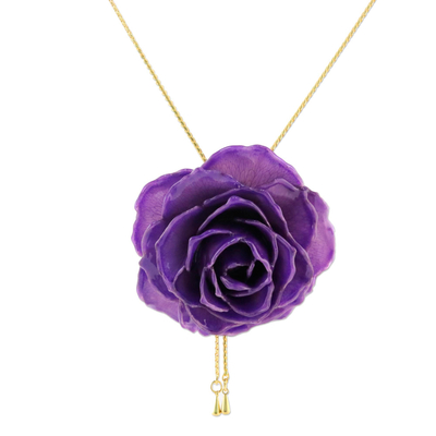 Collar de lazo de rosas naturales - Collar Llamativo Rosa Púrpura de Tailandia