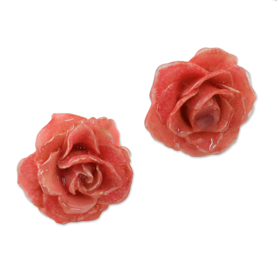 Natürliche Rosenknopf-Ohrringe - Natürliche Rosen-Knopfohrringe in Rosa aus Thailand