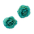Natural rose button earrings, 'Flowering Passion in Green' - Natural Rose Button Earrings in Aqua from Thailand