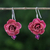 Natural rose dangle earrings, 'Floral Temptation in Cerise' - Natural Rose Dangle Earrings in Cerise from Thailand thumbail