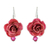 Natural rose dangle earrings, 'Floral Temptation in Cerise' - Natural Rose Dangle Earrings in Cerise from Thailand (image 2a) thumbail
