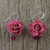 Natural rose dangle earrings, 'Floral Temptation in Cerise' - Natural Rose Dangle Earrings in Cerise from Thailand (image 2b) thumbail