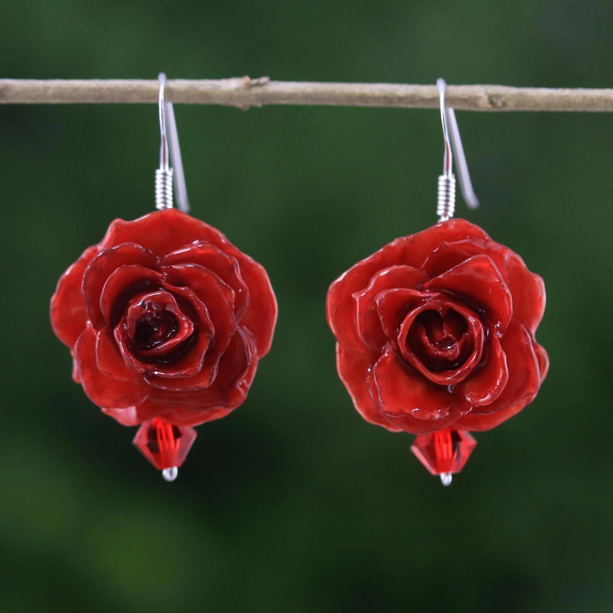 Abstract Face Rubber Earrings, Red