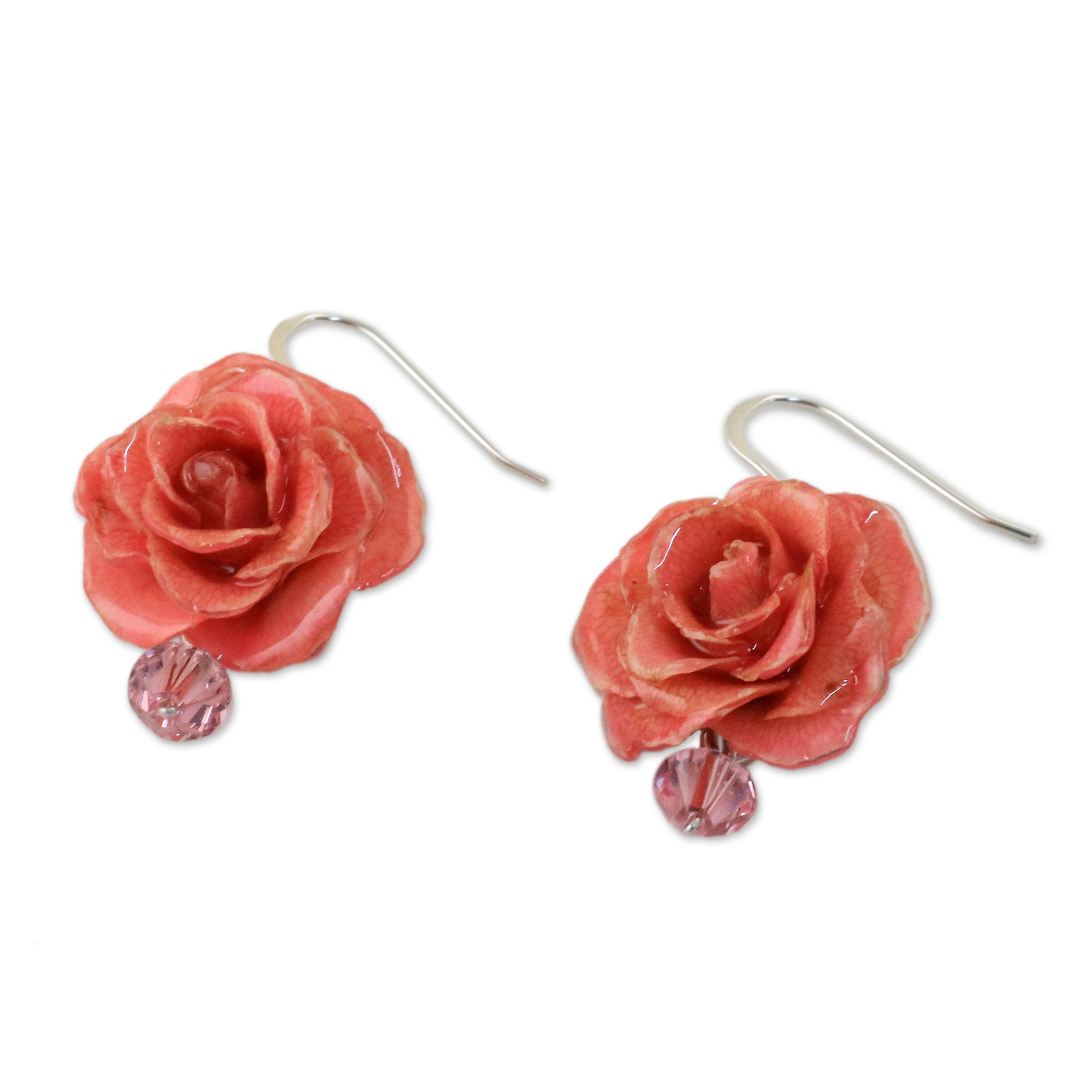 Natural Rose Dangle Earrings in Pink from Thailand - Floral Temptation ...