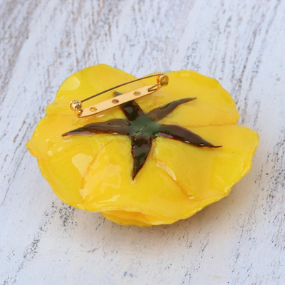 Natural rose brooch, 'Rosy Mood in Yellow' - Artisan Crafted Natural Rose Brooch in Yellow from Thailand