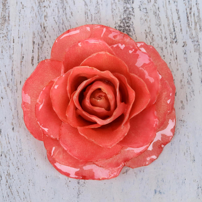 Natural rose brooch, 'Rosy Mood in Pink' - Artisan Crafted Natural Rose Brooch in Pink from Thailand