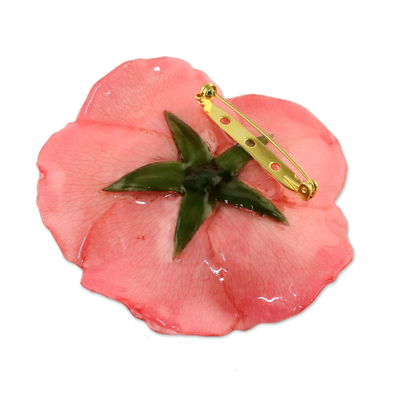 Natural rose brooch, 'Rosy Mood in Pink' - Artisan Crafted Natural Rose Brooch in Pink from Thailand