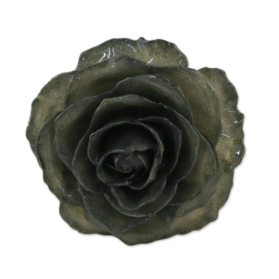 Artisan Crafted Natural Rose Brooch in Umber from Thailand
