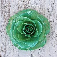 Natural rose brooch, 'Rosy Mood in Green'