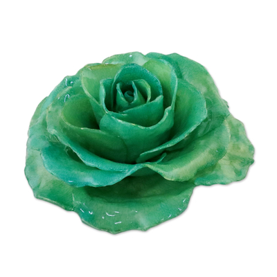 Natürliche Rosenbrosche - Kunsthandwerklich gefertigte natürliche Rosenbrosche in Grün aus Thailand