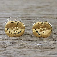 Gold plated natural flower stud earrings, 'Shining Petals' - Gold Plated Natural Crown of Thorns Flower Stud Earrings